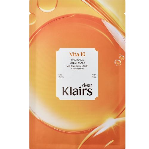 Dear Klairs Vita 10 Radiance Sheet Mask, 25 ml - masca de fata formulata cu vitamina C si acid hialuronic, care contribuie la hidratarea pielii si la uniformizarea aspectului tenului