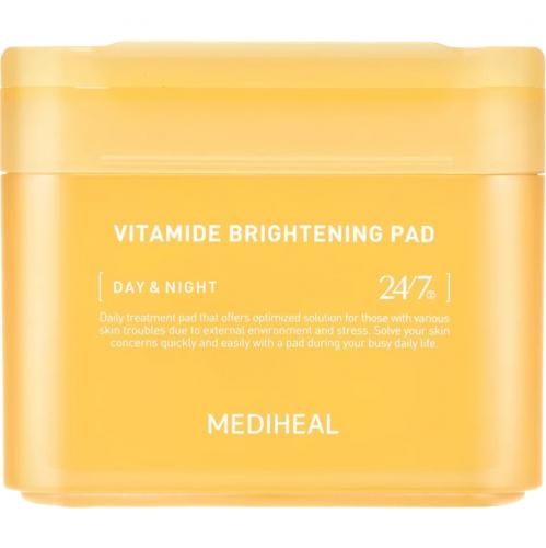 MEDIHEAL Vitamide Brightening Pad - toner de fata formulat cu niacinamida si apa de catina, care contribuie la iluminarea tenului si la uniformizarea aspectului pielii - 100 buc