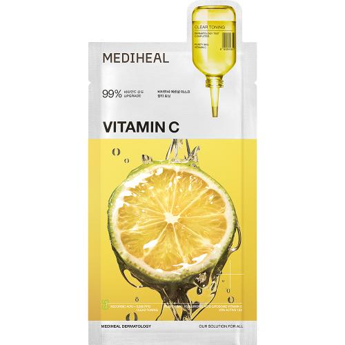 MEDIHEAL Vitamin C Essential Sheet Mask Clear Toning - masca de fata tip servetel imbibata in esenta formulata cu vitamina C si acid hialuronic, care contribuie la imbunatatirea hidratarii, uniformizarea tonului pielii si reducerea aspectului tern sau neuniform - 24 ml