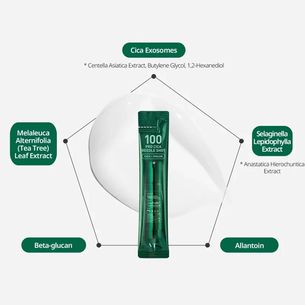 VT COSMETICS 100 Pro Cica Reedle Shot ser de fata - hidratare si calmare, 2ml x 10 buc