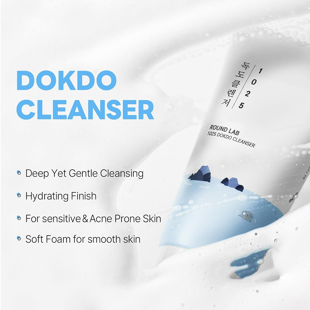 ROUND LAB 1025 Dokdo Cleanser, 40 ml - spuma de curatare formulata cu apa de mare adanca si pantenol, care contribuie la indepartarea excesului de sebum, impuritatilor si reziduurilor de machiaj si la mentinerea hidratarii pielii dupa spalare