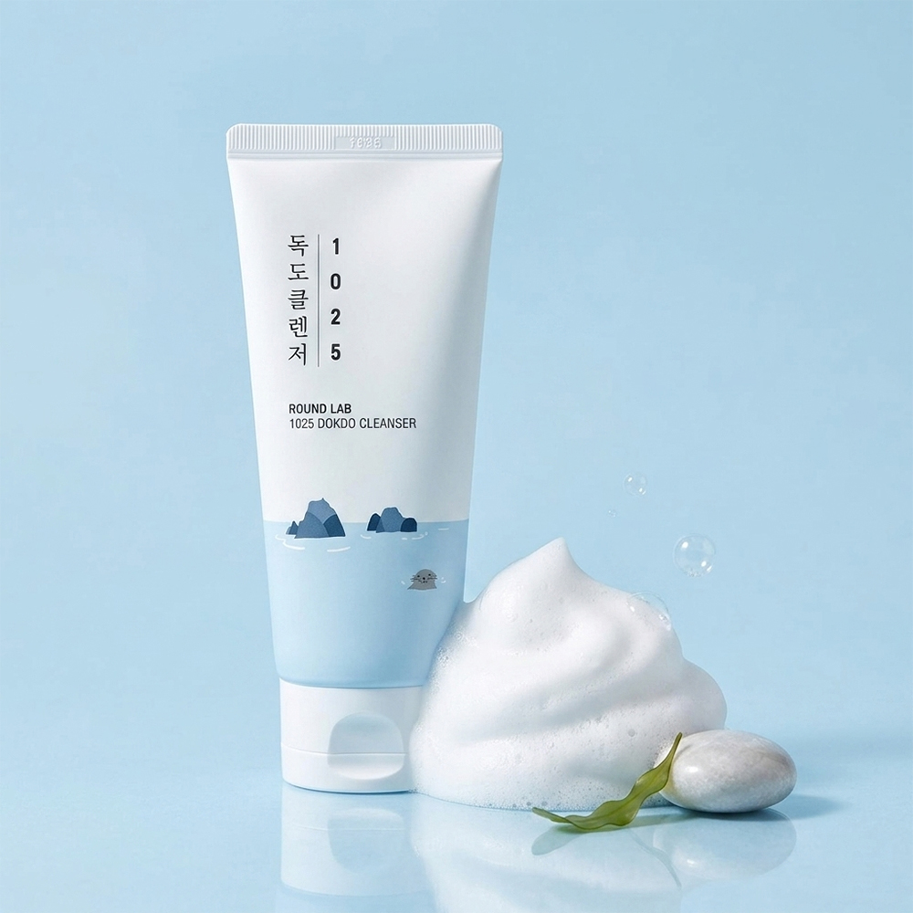 ROUND LAB 1025 Dokdo Cleanser, 40 ml - spuma de curatare formulata cu apa de mare adanca si pantenol, care contribuie la indepartarea excesului de sebum, impuritatilor si reziduurilor de machiaj si la mentinerea hidratarii pielii dupa spalare