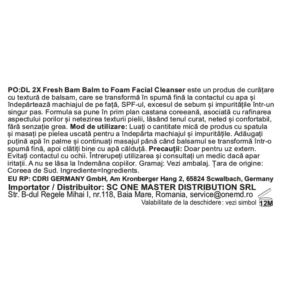 PODL 2X Fresh Bam Balm To Foam, 130 ml - Spuma de curatare formulata cu castana coreeana si Centella Asiatica, care contribuie la curatarea tenului cu pori incarcati, exces de sebum sau textura neuniforma si la mentinerea confortului pielii