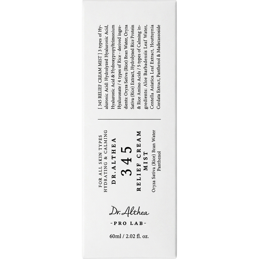 Dr. Althea 345 Relief Cream Mist - Spray de fata formulat cu pantenol si acid hialuronic, care contribuie la hidratarea pielii si la mentinerea confortului cutanat - 60 ml