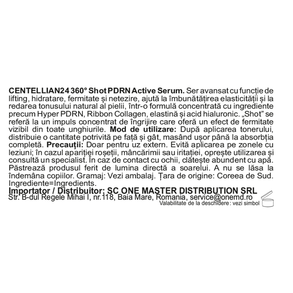 CENTELLIAN24 360 Shot PDRN Active Serum - ser de fata formulat cu acid hialuronic si colagen, care contribuie la hidratarea pielii si la mentinerea confortului cutanat - 50 ml