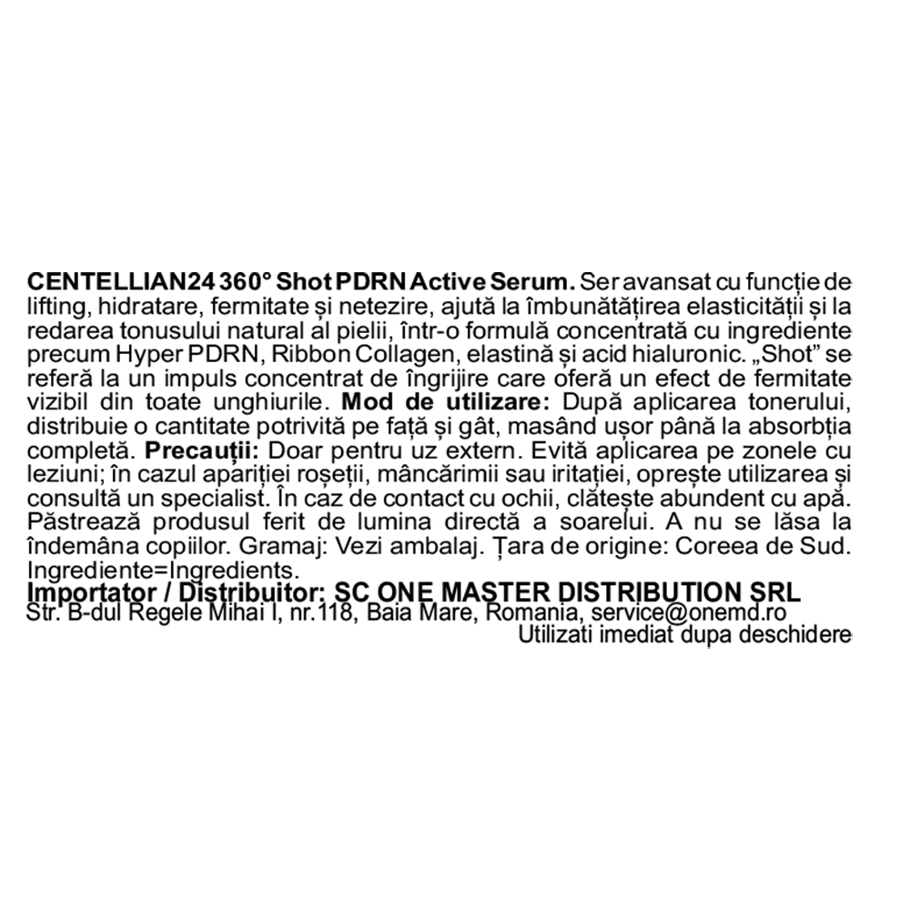 CENTELLIAN24 360 Shot PDRN Active Serum - ser de fata formulat cu acid hialuronic si colagen, care contribuie la hidratarea pielii si la mentinerea confortului cutanat - 50 ml