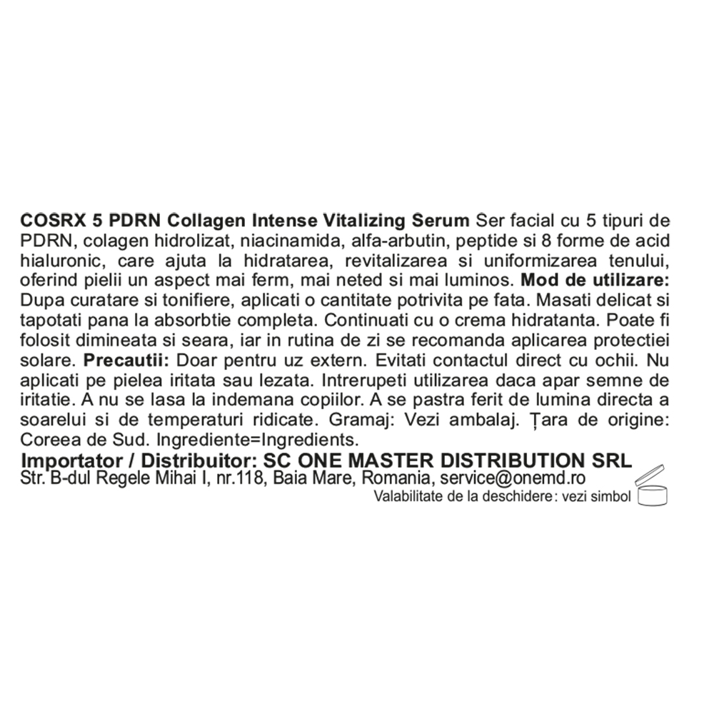 COSRX 5 PDRN Collagen Intensive Vitalizing, 100 ml - ser de fata formulat cu niacinamida si colagen, care contribuie la imbunatatirea aspectului tern si la sustinerea barierei naturale a pielii