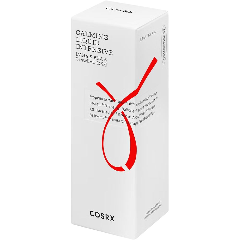 COSRX AC Collection Calming Liquid Intensive, 125 ml - toner de fata formulat cu extract de propolis si Zinc PCA, care contribuie la reducerea riscului de infectie si la metinerea echilibrului de umiditate al pielii toata ziua si la reimprospatarea si purifierea pielii acneice