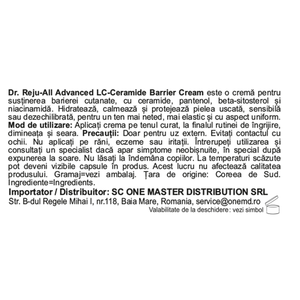 DR.REJU-ALL Advanced LC-Ceramide Barrier Cream - crema de fata formulata cu ceramide si niacinamida, care contribuie la hidratarea pielii si la metinerea confortului cutanat - 50 ml