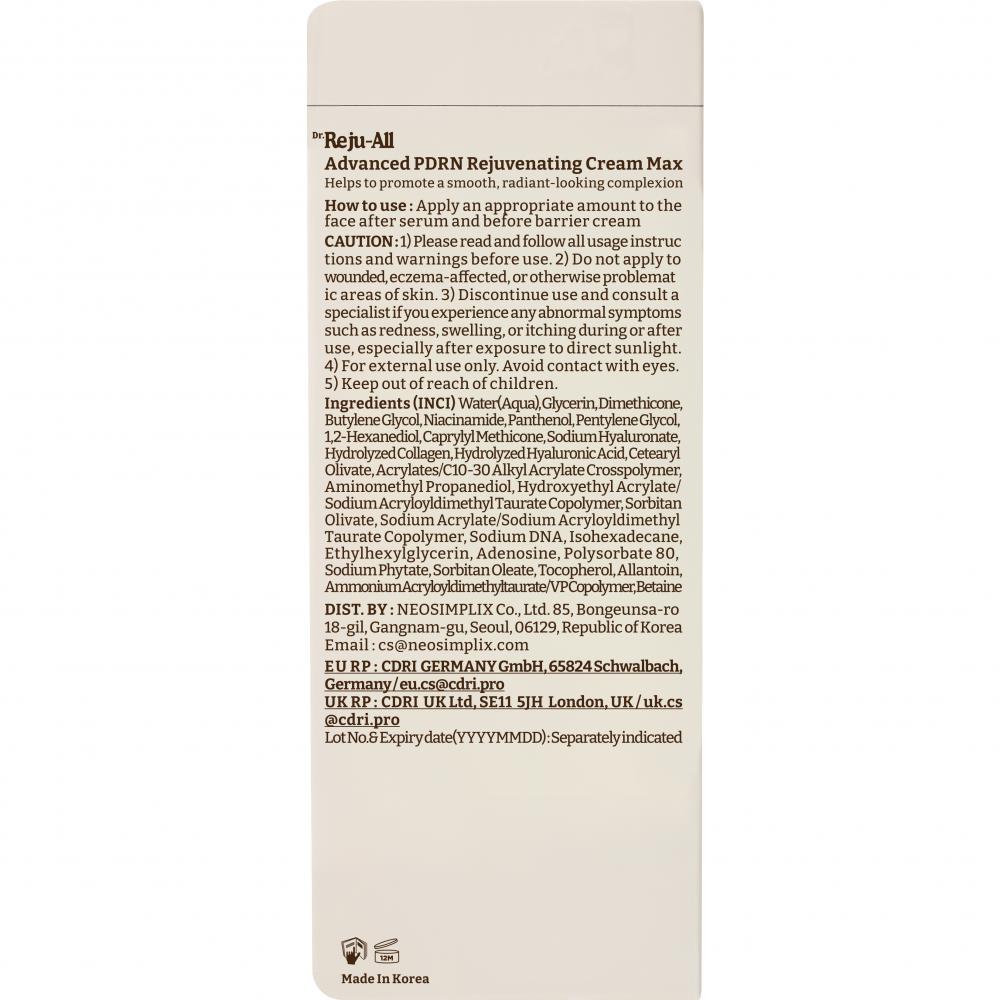 Advanced PDRN Rejuvenating Cream Max Crema de fata hidratanta si calmanta 60 ml