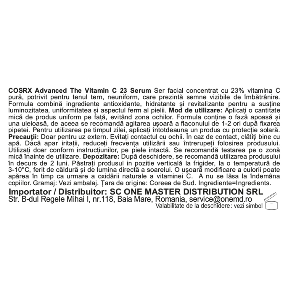 COSRX Advanced The Vitamin C 23, 20 ml - ser de fata formulat cu vitamina C si niacinamida, care contribuie la uniformizarea nuantei pielii si la estomparea hiperpigmentarii
