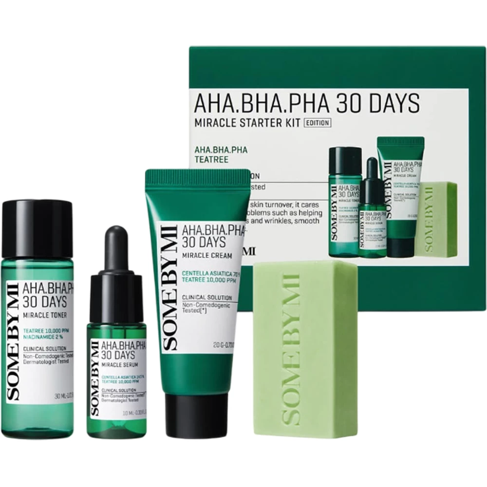 SOME BY MI Aha-Bha-Pha 30 Days Miracle Starter Kit set - luminozitate exfoliere si calmare, 30 g + 30 ml + 10 ml + 20 g