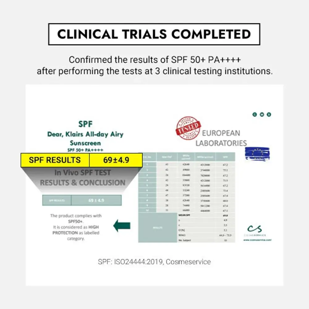 Dear Klairs All-day Airy Crema de fata SPF 50 - Protectie UV si Hidratare Usoara pentru Ten Sensibil, 50 ml