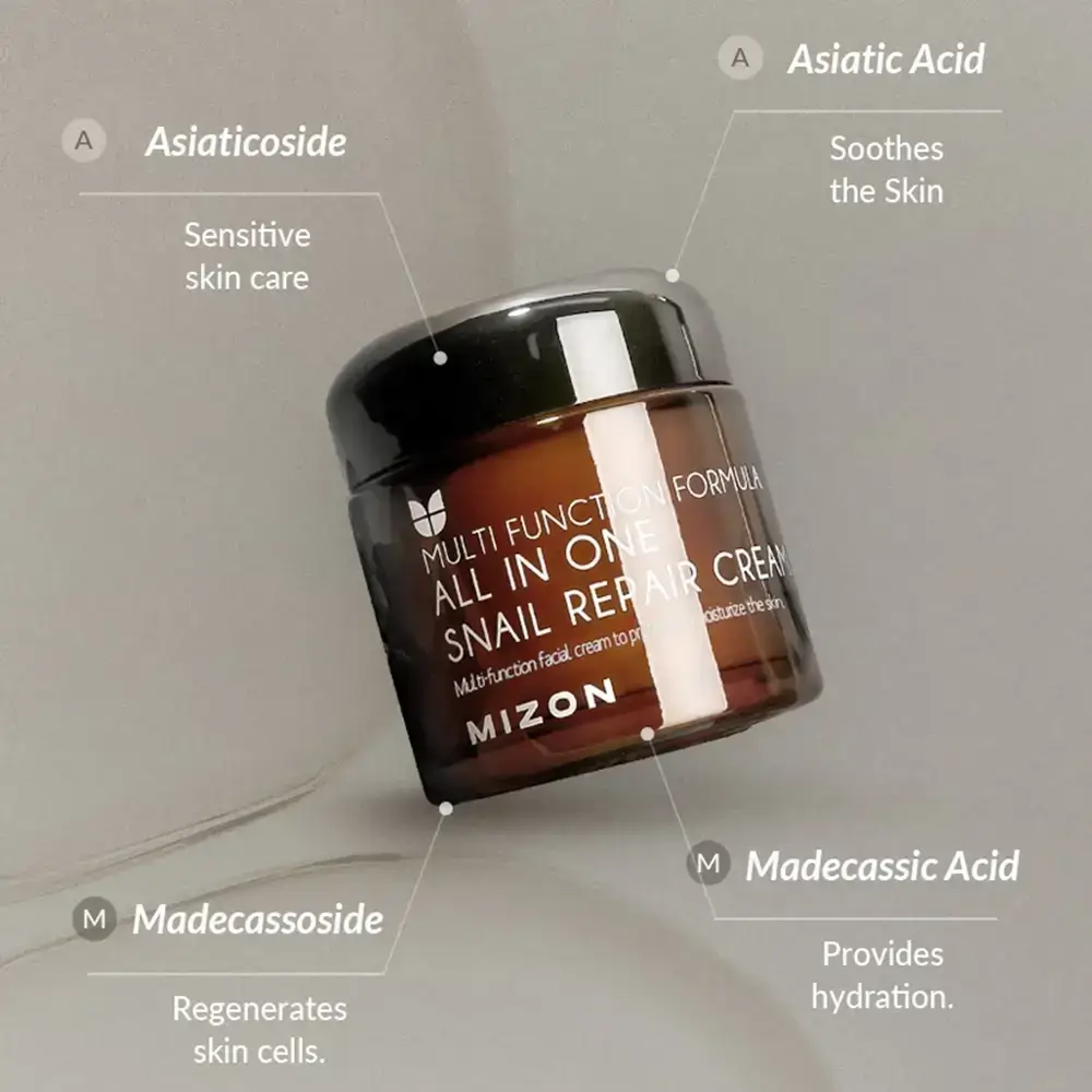 Mizon All In One Snail Repair Crema pentru fata - Hidratare intensiva si regenerare cu secretie de melc si Centella Asiatica, 75ml