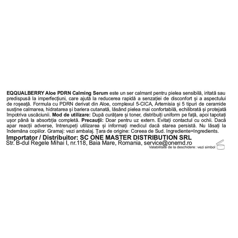 EQQUALBERRY Aloe PDRN Calming 30 ml - Ser de fata formulat cu Aloe PDRN si Centella Asiatica, care contribuie la calmarea pielii si la reducerea aspectului de roseata si la metinerea confortului cutanat