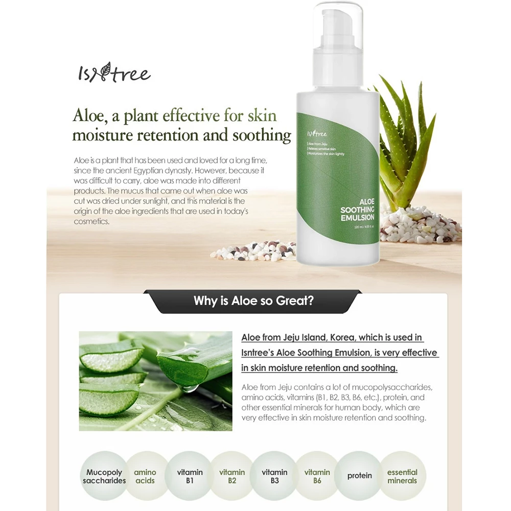 ISNTREE Aloe Line Emulsie Calmanta pentru Fata - Hidratare Profunda si Calmare Instantanee, 120 ml
