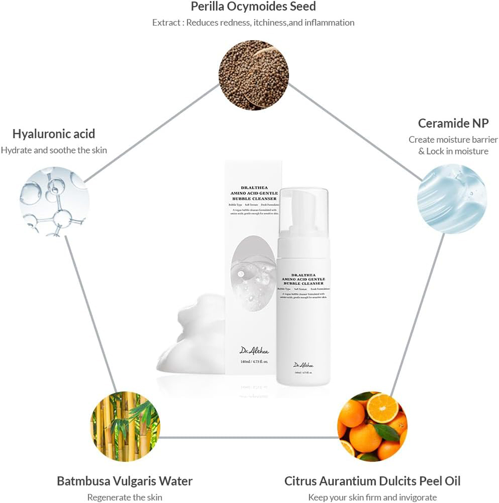 Dr. Althea Amino Acid Gentle Bubble Cleanser - spuma de curatare formulata cu aminoacizi si acid hialuronic, care contribuie la curatarea impuritatilor si la mentinerea pielii hidratate - 140 ml