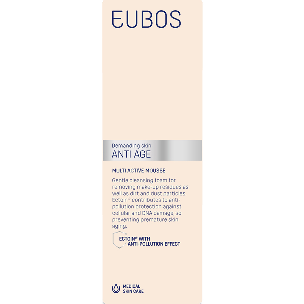 EUBOS Anti Age Multi Active Mousse - spuma de curatare formulata cu Ectoin si aloe vera, care contribuie la curatarea pielii si la metinerea confortului cutanat - 100 ml