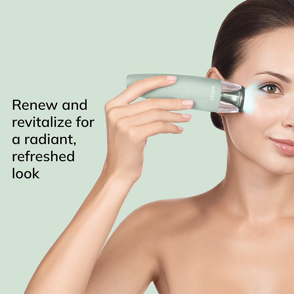 GESKE Anti-Aging Skin Renewer 9 in 1 - Aparat multifunctional 9 in 1 cu microcurent, lumina LED si tehnologie RF, pentru tonifiere rapida, regenerarea pielii si efect anti-aging avansat - Green