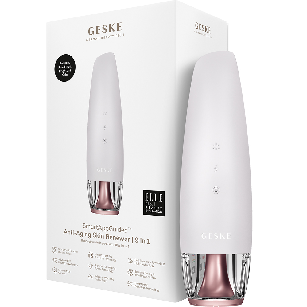 GESKE Anti-Aging Skin Renewer 9 in 1 - Aparat multifunctional 9 in 1 cu microcurent, lumina LED si tehnologie RF, pentru tonifiere rapida, regenerarea pielii si efect anti-aging avansat - Starlight