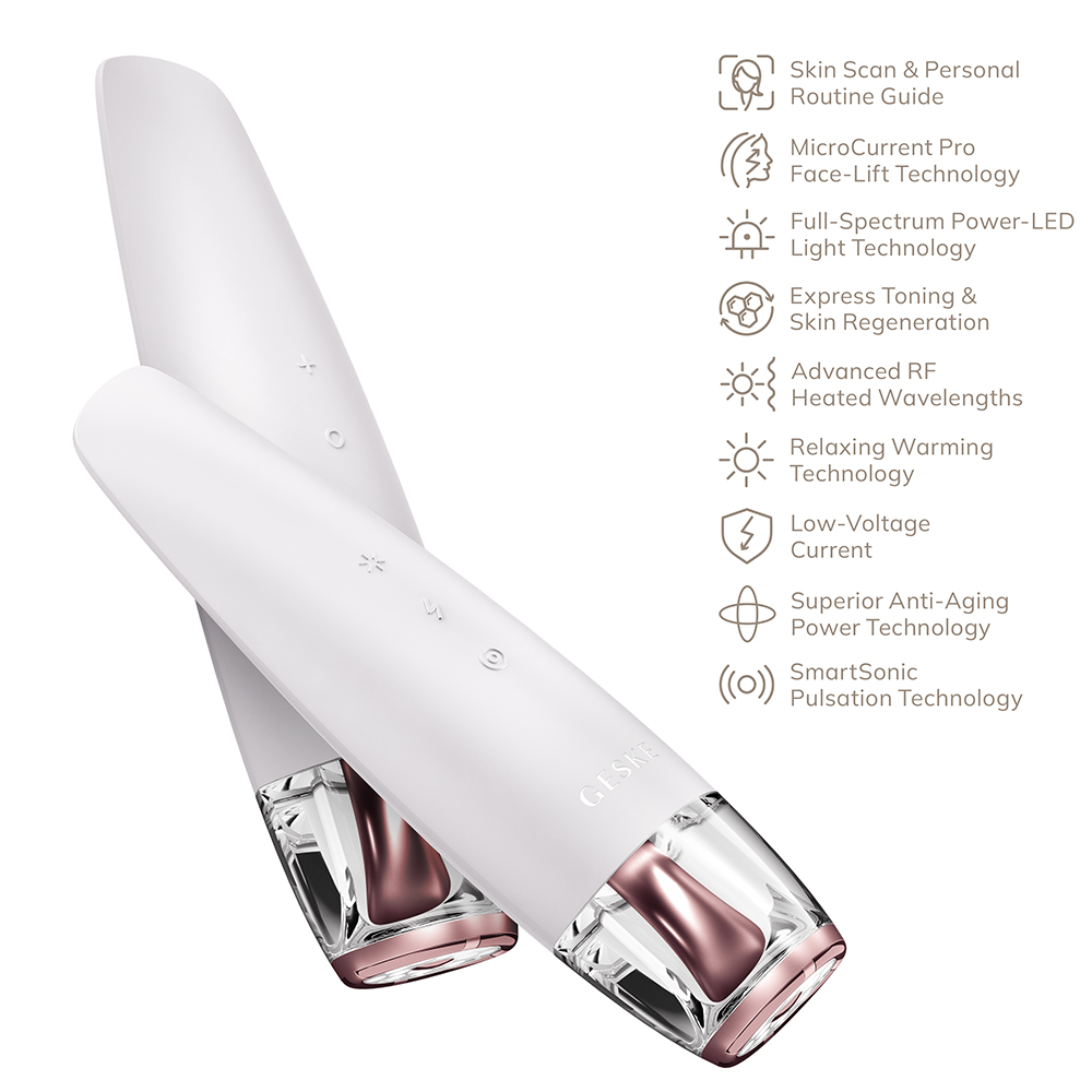 GESKE Anti-Aging Skin Renewer 9 in 1 - Aparat multifunctional 9 in 1 cu microcurent, lumina LED si tehnologie RF, pentru tonifiere rapida, regenerarea pielii si efect anti-aging avansat - Starlight