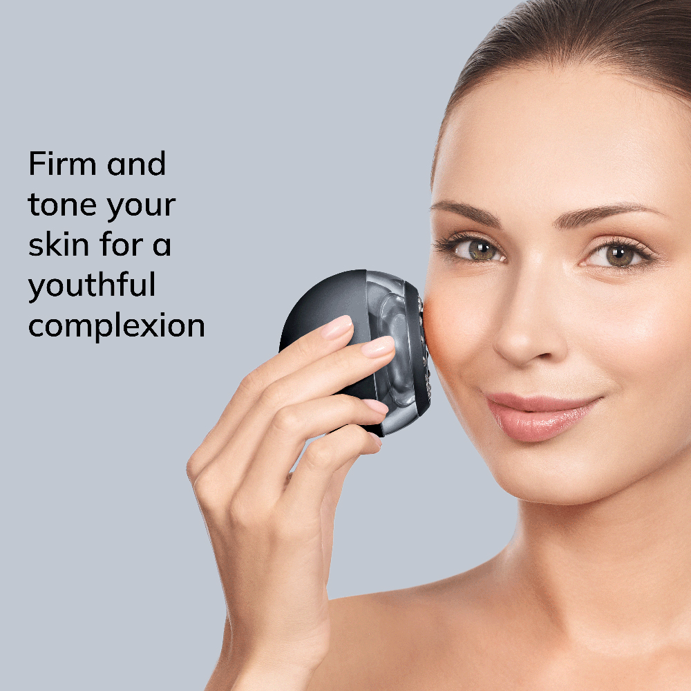 GESKE Anti-Aging Skin Tightener 6 in 1 - Dispozitiv multifunctional 6 in 1 cu tehnologie RF, caldura controlata si pulsatii sonice pentru fermitatea pielii fetei si a corpului  - Black