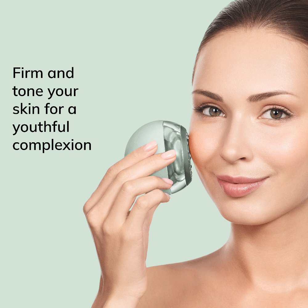 GESKE Anti-Aging Skin Tightener 6 in 1 - Dispozitiv multifunctional 6 in 1 cu tehnologie RF, caldura controlata si pulsatii sonice pentru fermitatea pielii fetei si a corpului - Green