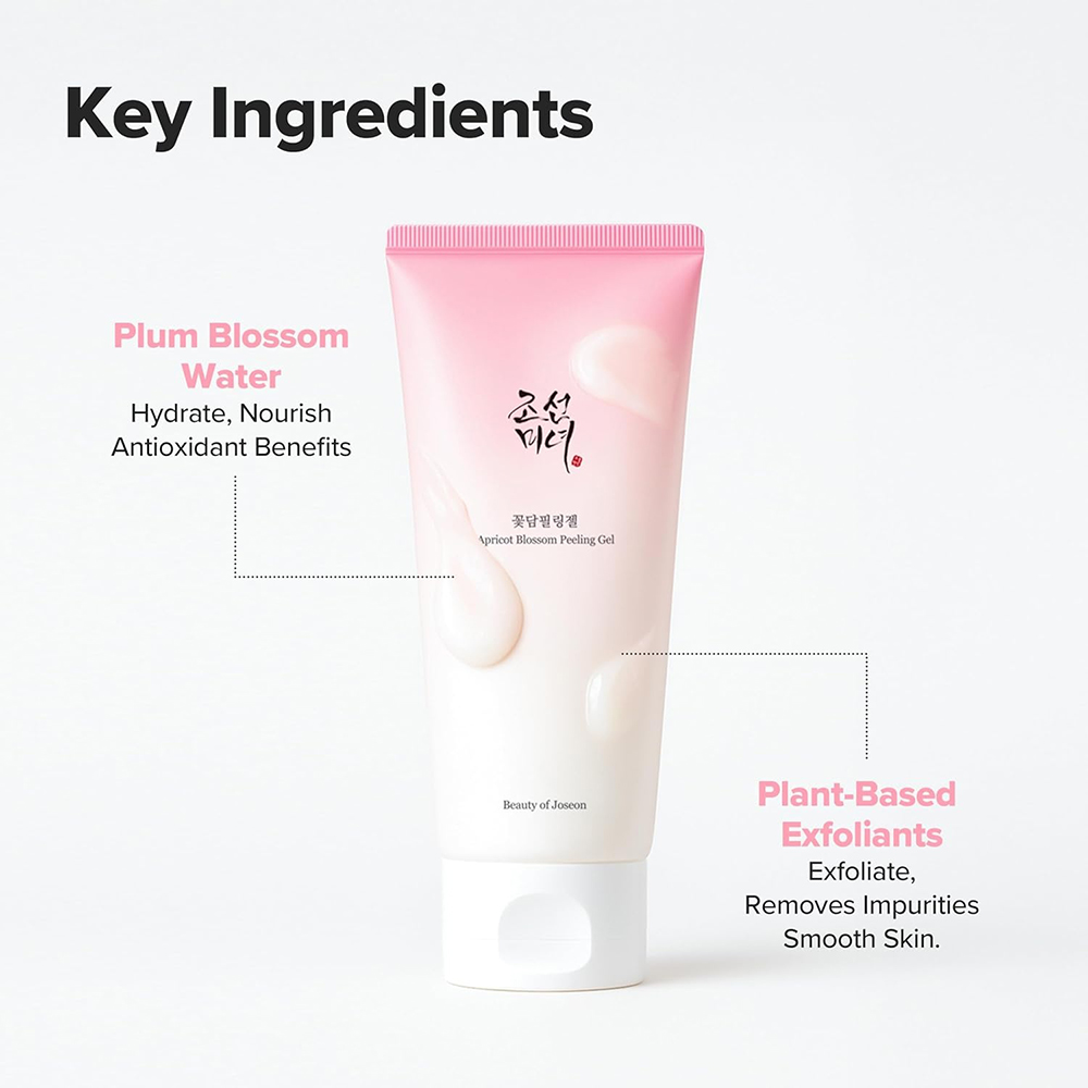BEAUTY OF JOSEON Apricot Blossom - exfoliant formulat cu apa din flori de Prunus Mume si celuloza de origine vegetala, care contribuie la exfolierea usoara a celulelor moarte si la ameliorarea problemelor pielii cauzate de textura aspra si de excesul de sebum - 100 ml