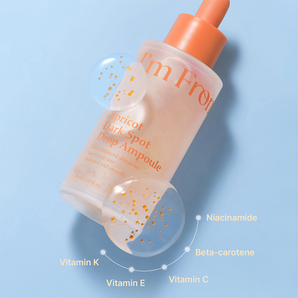 I'M FROM Apricot Dark Spot Drop Ampoule, 50 ml - Ser de fata formulat cu niacinamida si 1% acid tranexamic, care contribuie la imbunatatirea aspectului petelor pigmentare si la metinerea unui aspect mai uniform al pielii