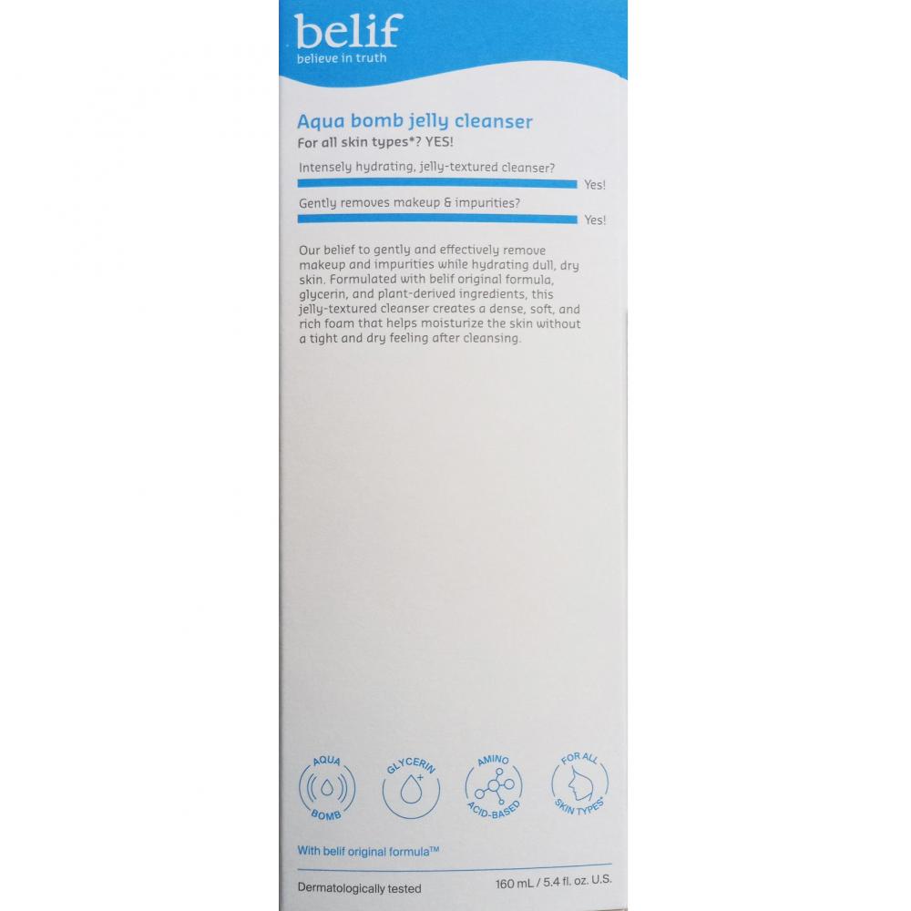 BELIF Aqua Bomb jelly cleanser - gel de curatare formulat cu aminoacizi si glicerina, care contribuie la indepartarea machiajului, impuritatilor si excesului de sebum si la metinerea confortului pielii - 160 ml