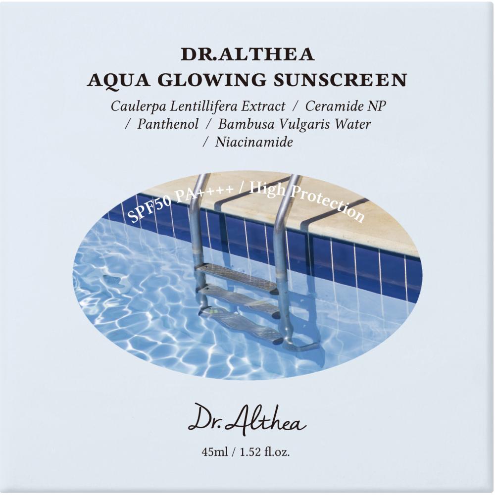 Dr. Althea Aqua Glowing Sunscreen 45 ml - crema de fata formulata cu apa din bambus (Bambusa Vulgaris Water) si pantenol, care contribuie la protectia impotriva razelor UVA si UVB (SPF50 PA++++) si la metinerea pielii hidratate, Daily