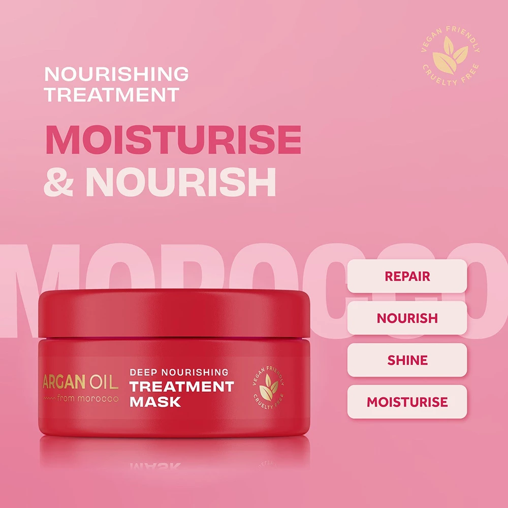 Mască de păr Lee Stafford cu ulei de argan din Maroc – Tratament intensiv pentru hidratare și strălucire, 200 ml