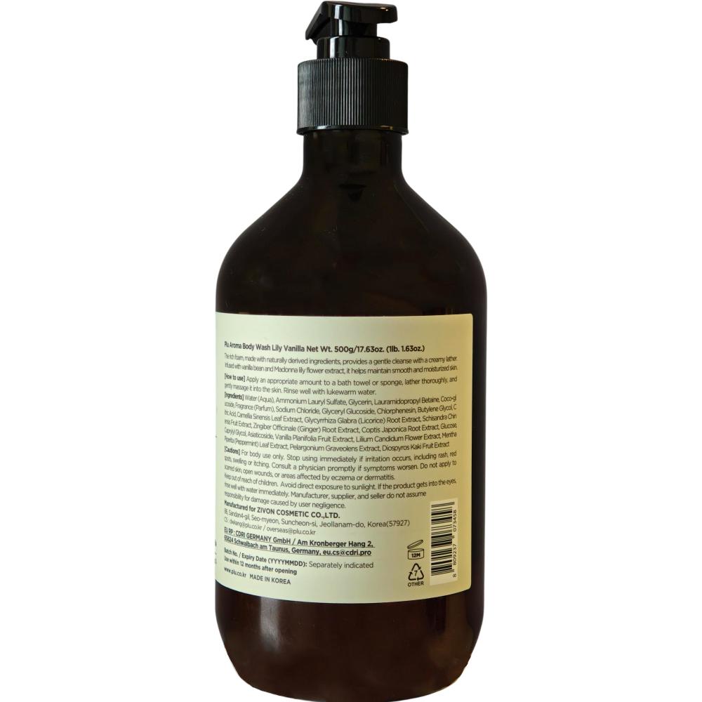 PLU Aroma Body Wash Lily Vanila 500 gr - gel de dus formulat cu extract de vanilie si extract de floare de crin, care contribuie la confortul pielii si la mentinerea unei senzatii de prospetime