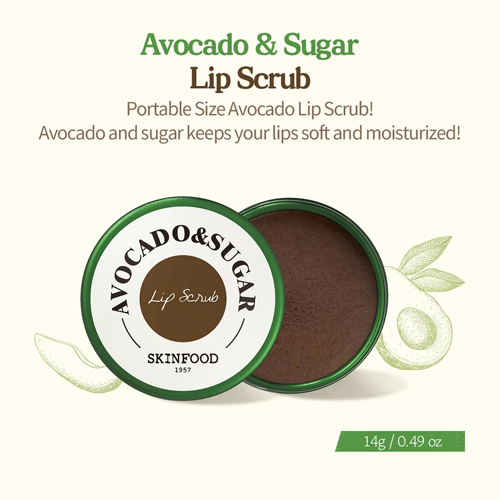 SKINFOOD Avocado and Sugar Exfoliant de Buze - Exfoliere Delicata si Hidratare Intensa, 14 gr