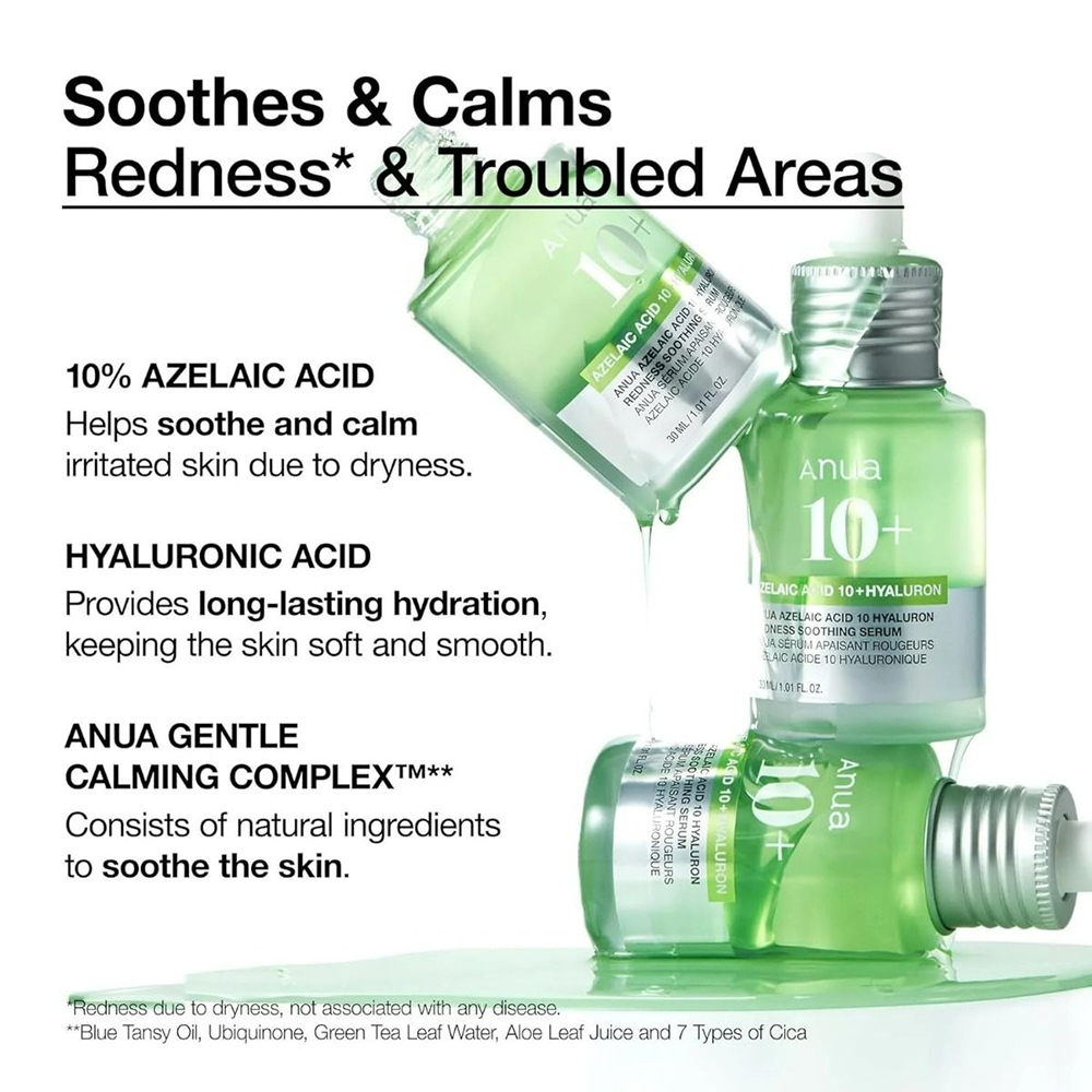 ANUA Azelaic Acid 10 Hyaluron Redness Soothing Serum ser - calmare si hidratare, 30 ml