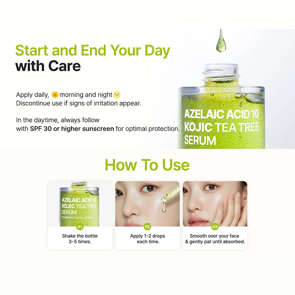 PURITO Azelaic Acid 10 Kojic Teatree Ser de fata - hidratare si uniformizare, 30 ml