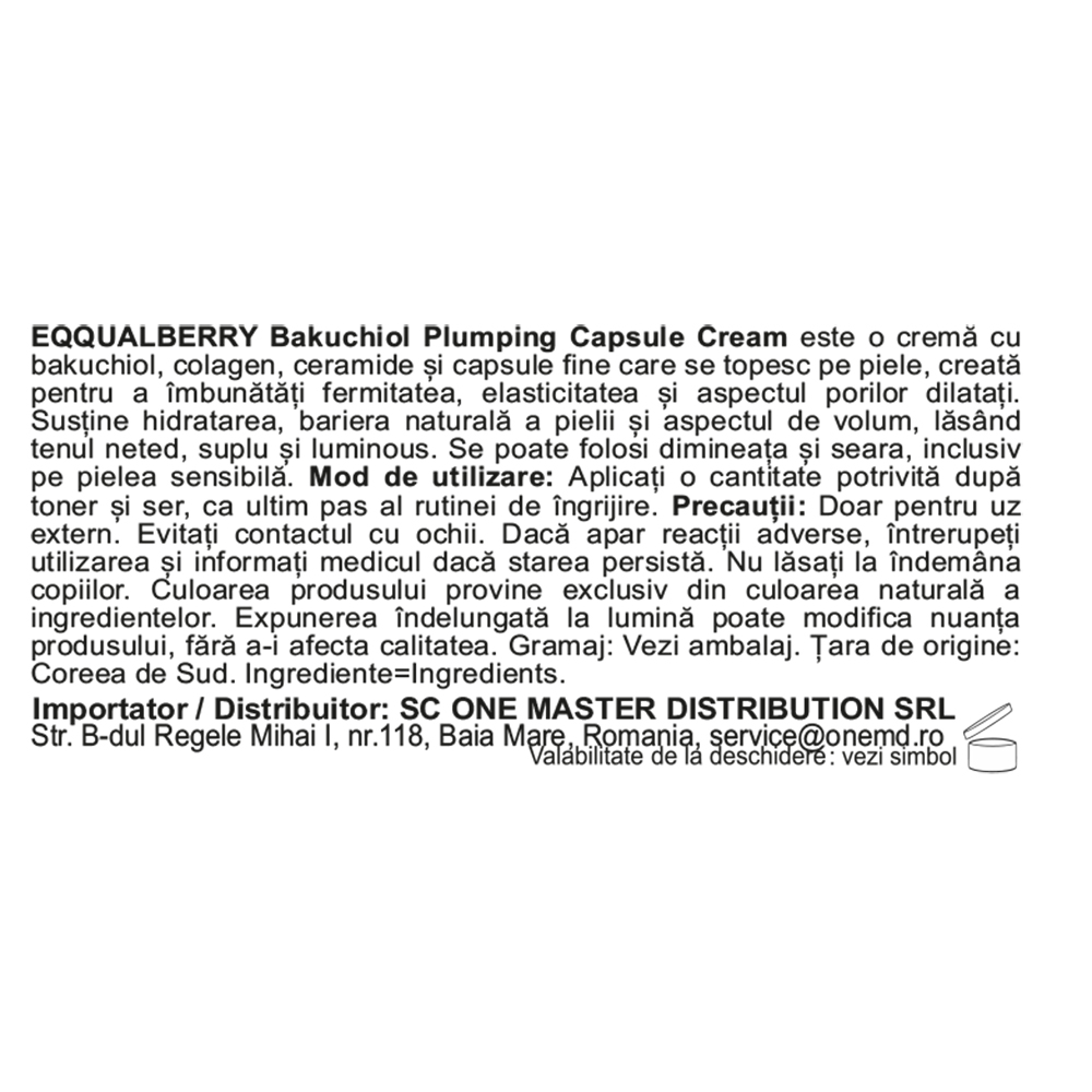EQQUALBERRY Bakuchiol Plumping Capsule Cream 50 ml - Crema de fata formulata cu bakuchiol si ceramide, care contribuie la imbunatatirea fermitatii pielii si la metinerea hidratarii