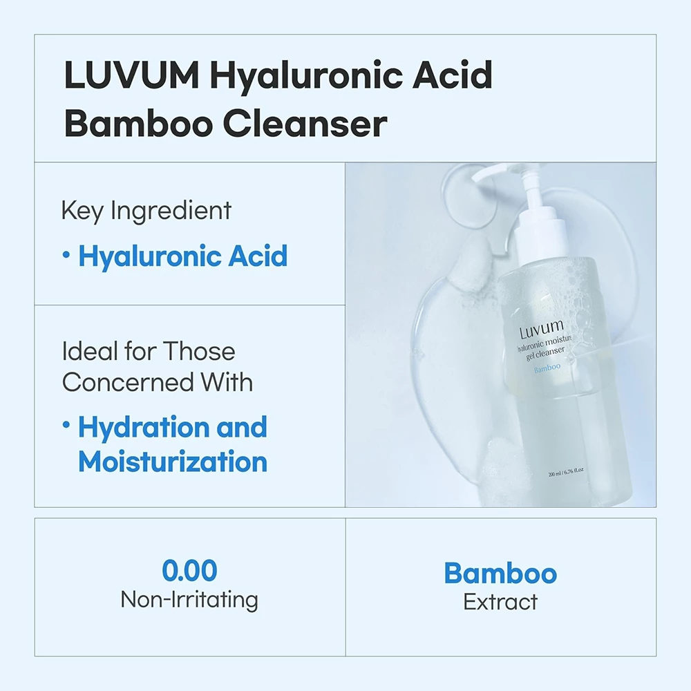 LUVUM Hyaluronic Moisture Bamboo Gel de curatare cu acid hialuronic si apa de bambus - Curatare profunda si hidratare, 200 ml