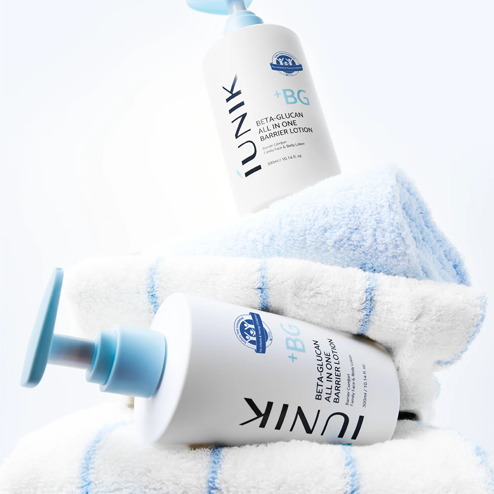 IUNIK Beta Glucan All In One Barrier Lotion, 300 ml - Lotiune de corp formulata cu beta-glucan si pantenol, care contribuie la mentinerea echilibrului hidrolipidic al pielii si la mentinerea confortului pielii