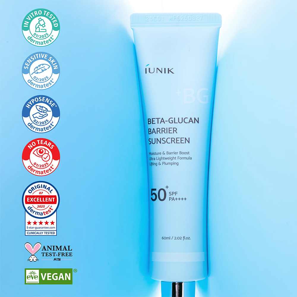 IUNIK Beta Glucan Barrier Sunscreen SPF50+ PA++++ 60 ml - Crema de fata formulata cu beta-glucan si extract de Panax Ginseng, care contribuie la protectia UV ridicata si la sustinerea barierei cutanate