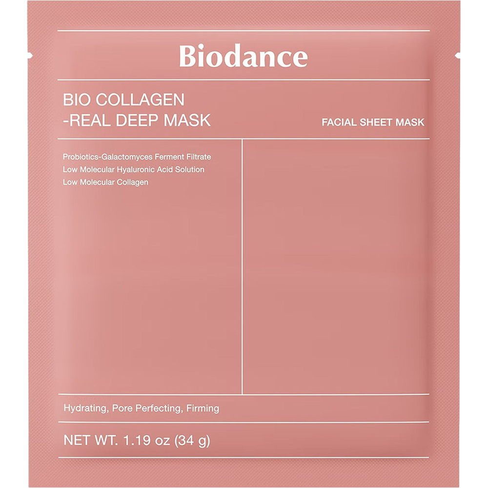 BIODANCE Bio-Collagen Real Deep - masca de fata formulata cu colagen cu greutate moleculara ultra mica si acid hialuronic cu greutate moleculara ultra mica, care contribuie la hidratarea pielii si la mentinerea confortului cutanat - 34 gr