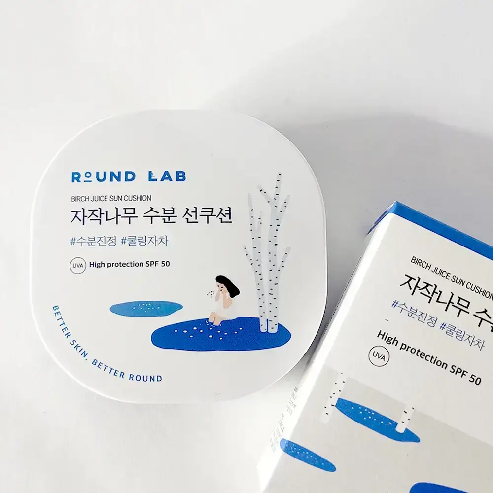 ROUND LAB Birch Juice Cushion hidratant cu protectie solara SPF 50 - hidratare intensa, natural glow si protectie UV calmanta, 15 gr