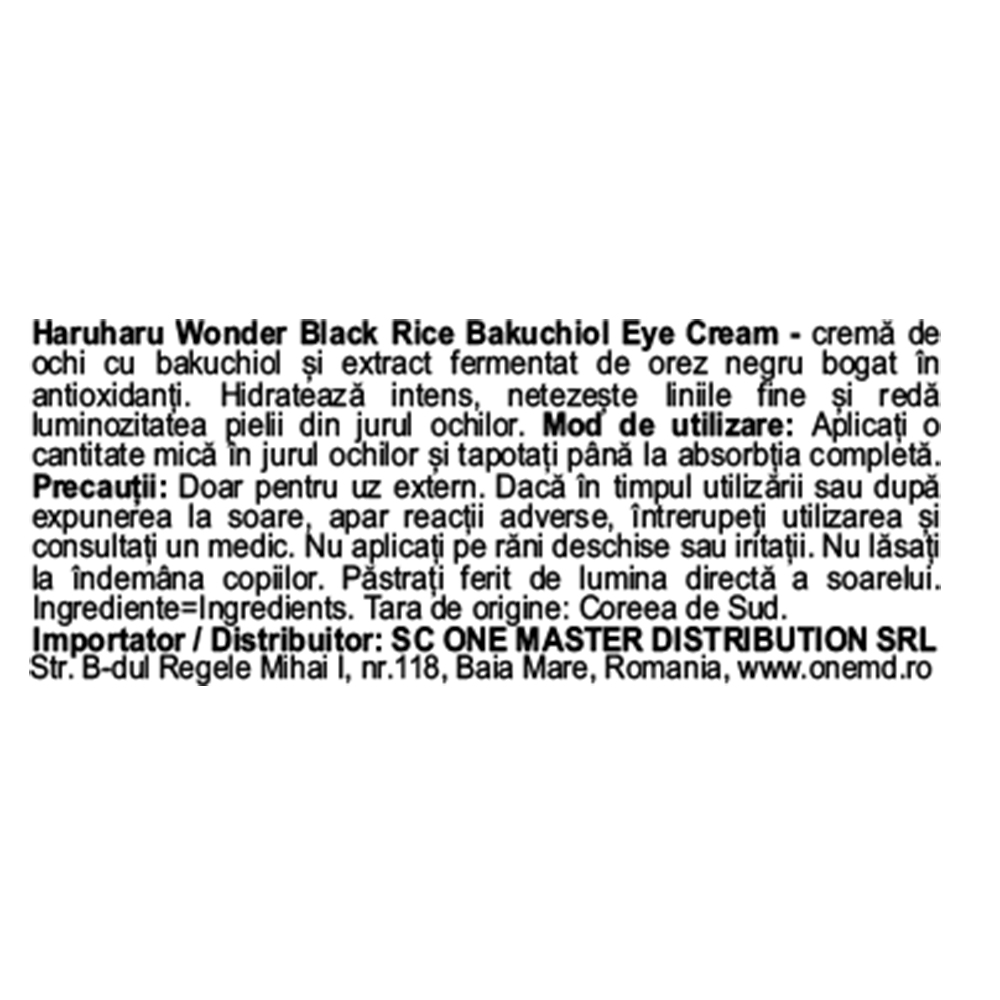 HARUHARU WONDER Black Rice Bakuchiol Eye Cream Crema contur ochi - hidratare si luminozitate, 20 ml