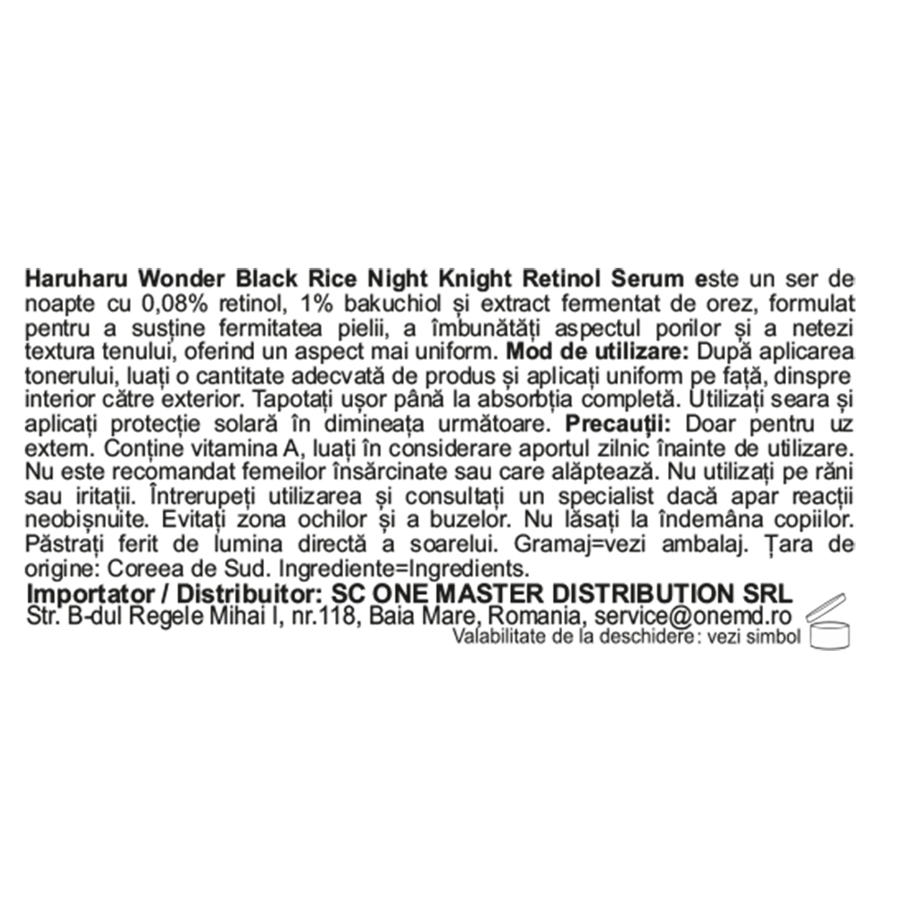 HARUHARU WONDER Black Rice Night Knight Retinol Serum ser hidratare si fermitate, 20 ml