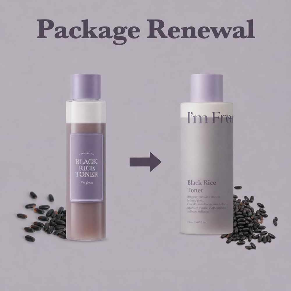 I'M FROM Black Rice Toner 150 ml - Toner de fata formulat cu apa de orez negru fermentata si acid hialuronic, care contribuie la hidratarea si calmarea pielii si la metinerea luminozitatii