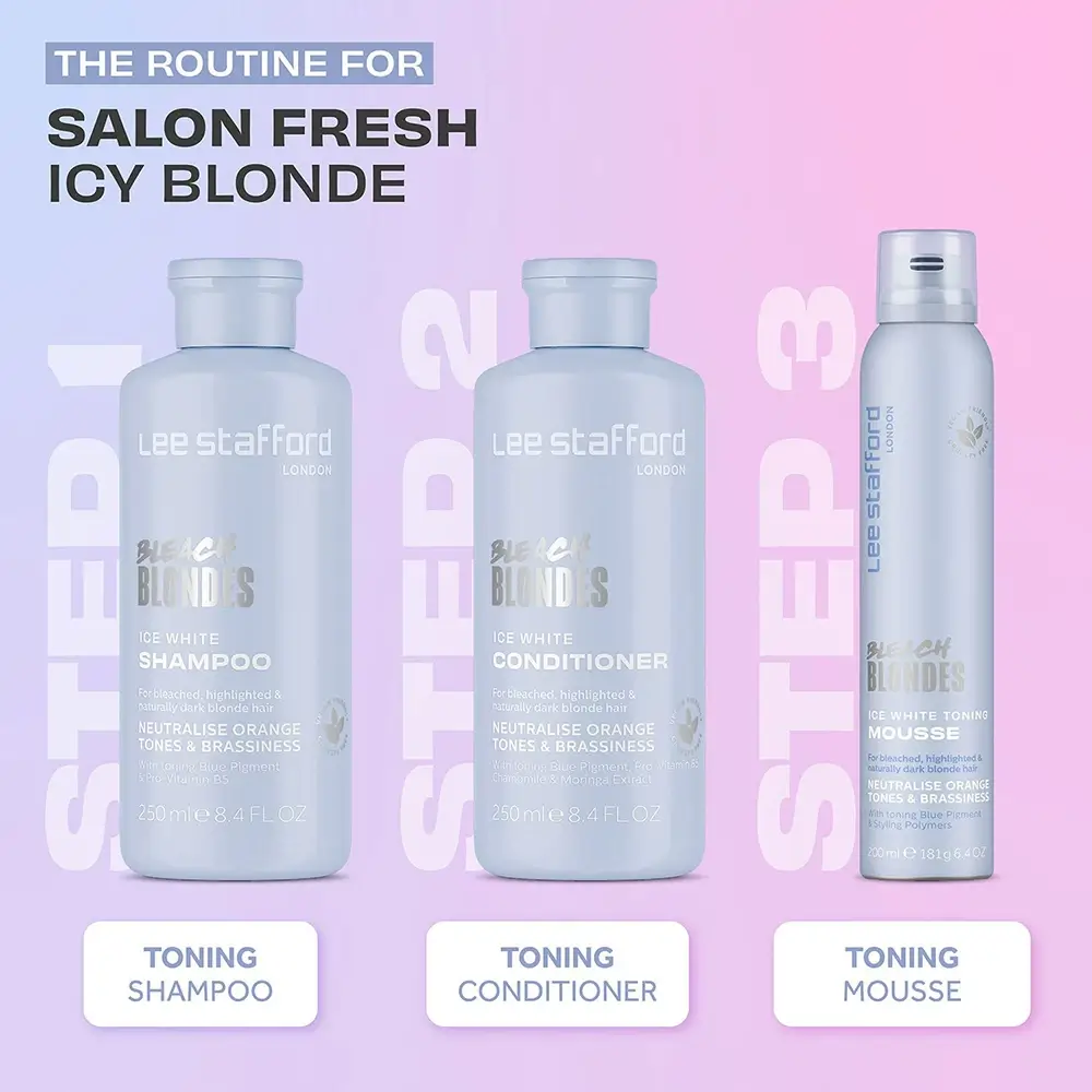 LEE STAFFORD Bleach Blondes Spuma de Par Nuantatoare Ice White - Neutralizare Tonuri Portocalii si Protectie UV, 200 ml