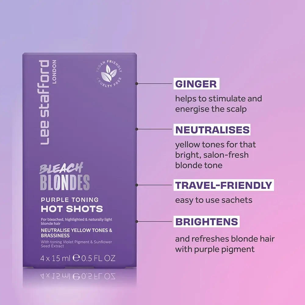 LEE STAFFORD Bleach Blondes Balsam Nuantator Purple Hot Shots - Neutralizare Rapida si Stralucire pentru Par Blond, 4x15ml