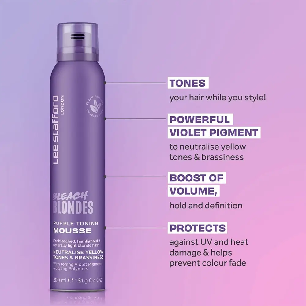 LEE STAFFORD Bleach Blondes Spuma nuantatoare Purple - Neutralizare tonuri galbene si protectie UV, 200 ml