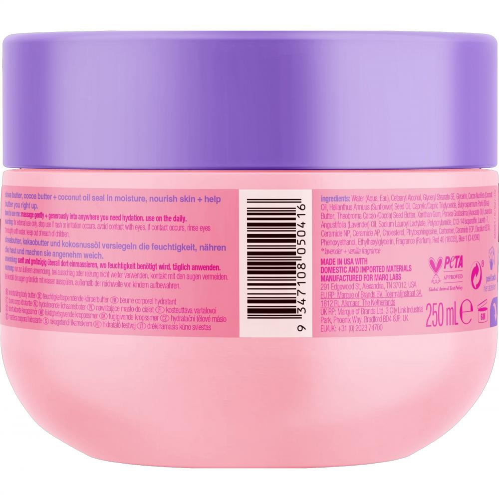 B.fresh Butter Me Up-Lavender+Vanilla, 250 ml - unt de corp cu parfum relaxant de lavanda si vanilie, formulat cu shea butter si ulei de cocos, care contribuie la hidratarea pielii si la mentinerea confortului pielii uscate