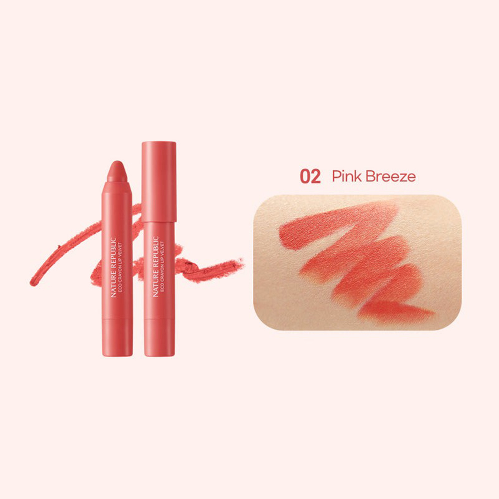 Nature Republic By Flower Eco Crayon Lip Velvet 02 Pink Breeze – Ruj Creion Velvet, 5 g | K-beauty